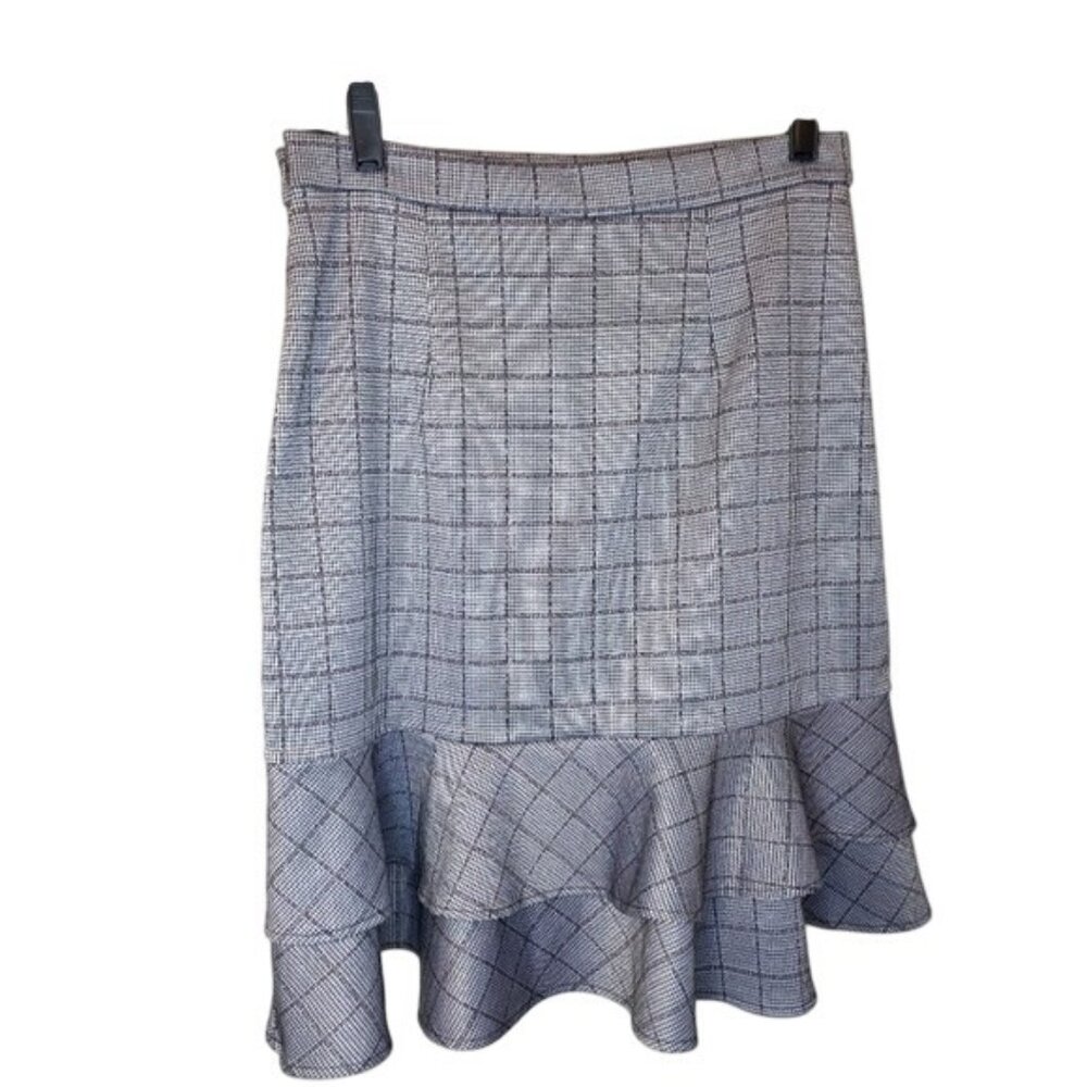 Banana Republic Womens Black & White Houndstooth Ruffle Hem Skirt Size 4